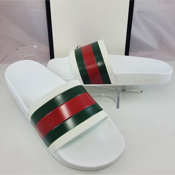 NWT$400 GUCCI Signature Pursuit 72 Stripe Slip-on Slide Sandals Sz 10G (10.5-11) - Picture 8 of 16